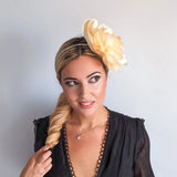 Large cream satin rose fascinator hat - House of Hats