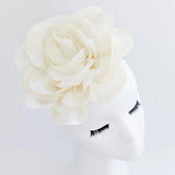 Large cream satin rose fascinator hat - House of Hats
