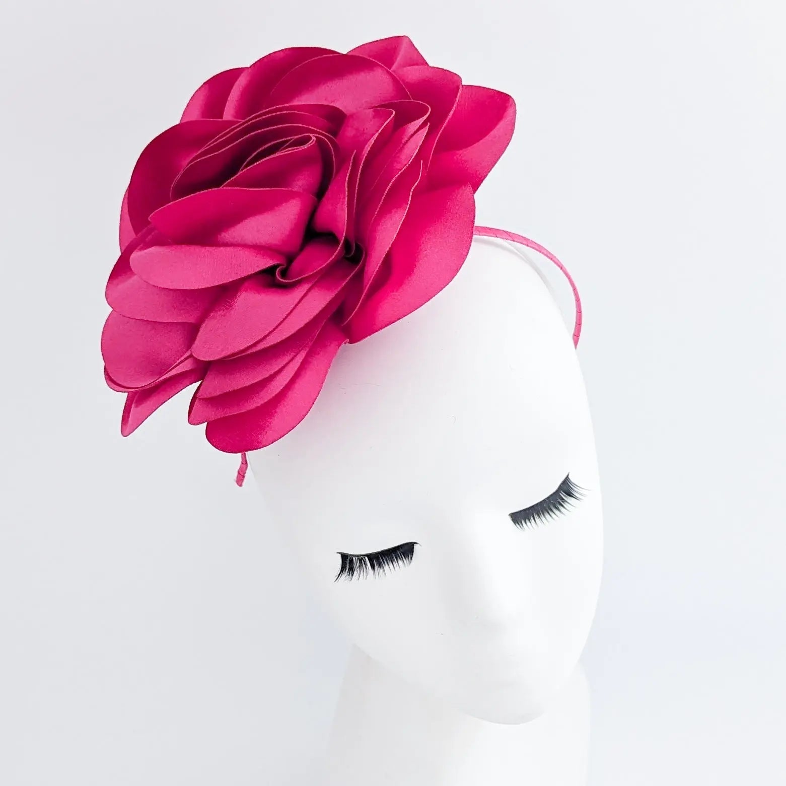 Large fuchsia pink rose fascinator hat - House of Hats