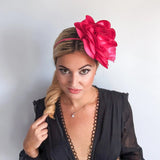 Large fuchsia pink rose fascinator hat - House of Hats