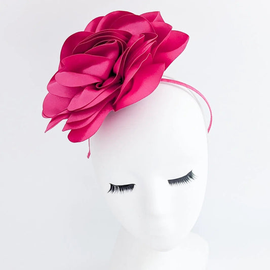 Large fuchsia pink rose fascinator hat - House of Hats