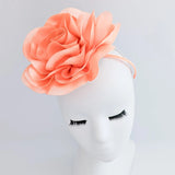 Large peach satin rose fascinator hat - House of Hats