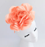 Large peach satin rose fascinator hat - House of Hats