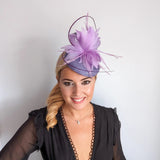 Lavender and lilac purple feather fascinator hat - House of Hats