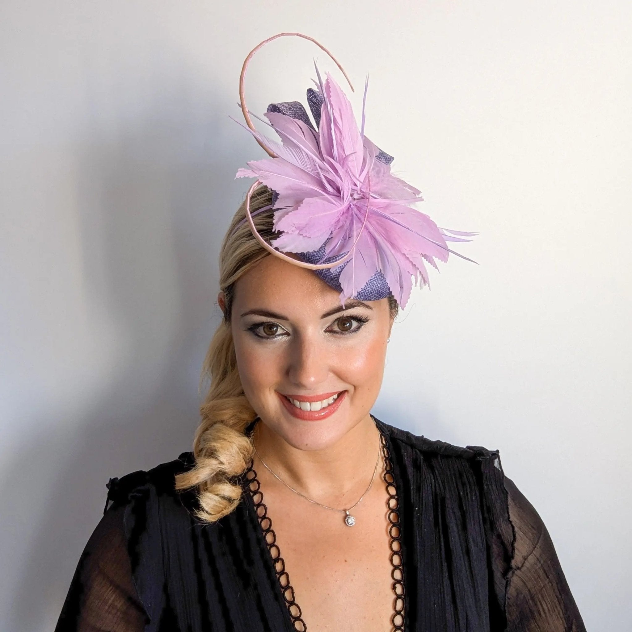 Lavender and lilac purple feather fascinator hat - House of Hats