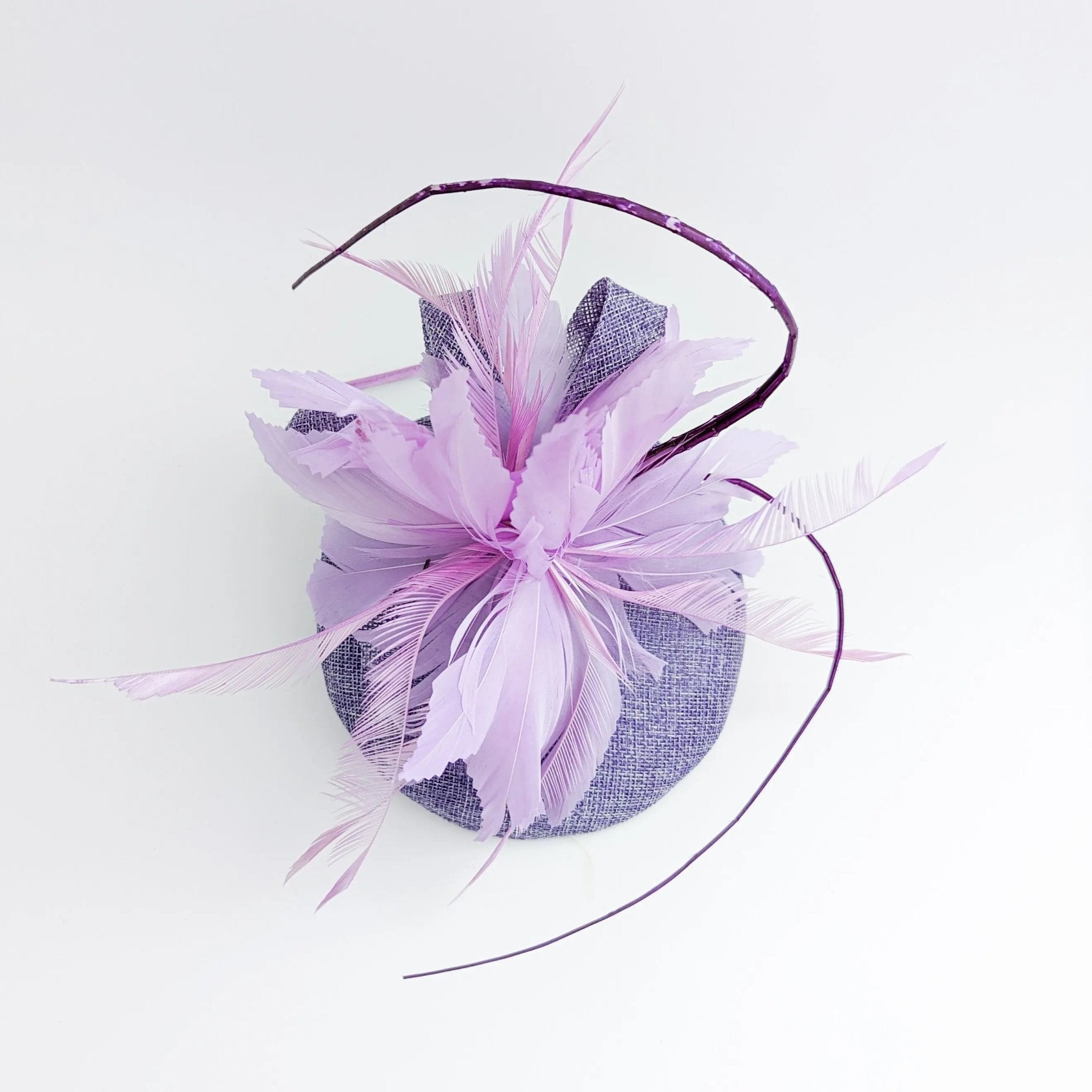 Lavender and lilac purple feather fascinator hat - House of Hats