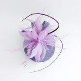 Lavender and lilac purple feather fascinator hat - House of Hats