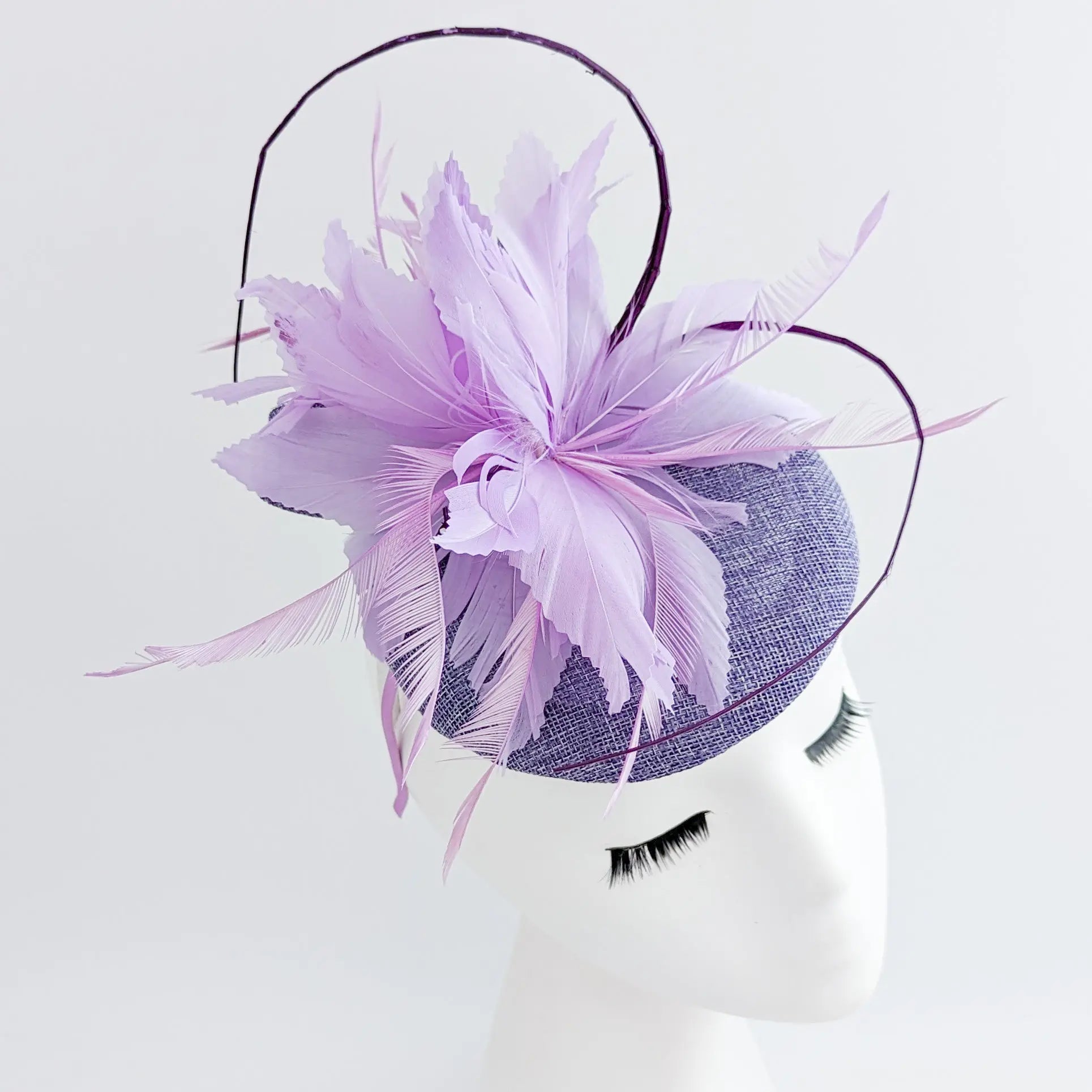 Lavender and lilac purple feather fascinator hat - House of Hats
