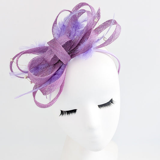 Lavender light purple crystal feather fascinator hat - House of Hats