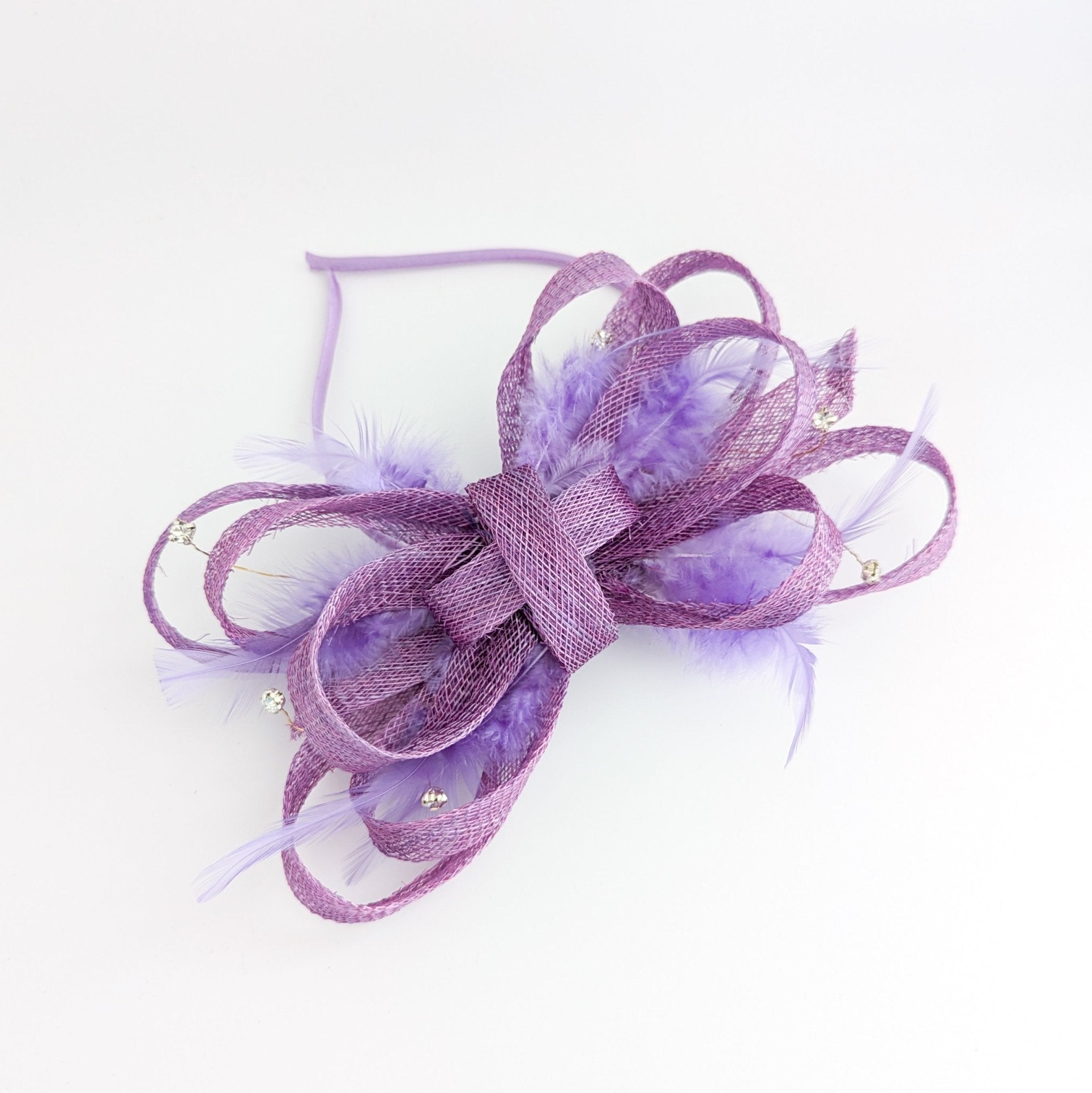 Lavender light purple crystal feather fascinator hat - House of Hats