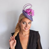 Lavender light purple flower disc saucer fascinator hat - House of Hats
