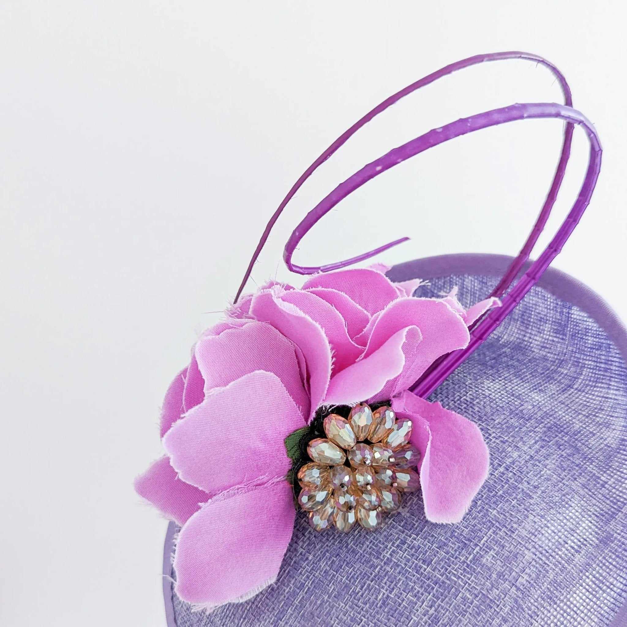 Lavender light purple flower disc saucer fascinator hat - House of Hats