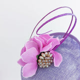 Lavender light purple flower disc saucer fascinator hat - House of Hats