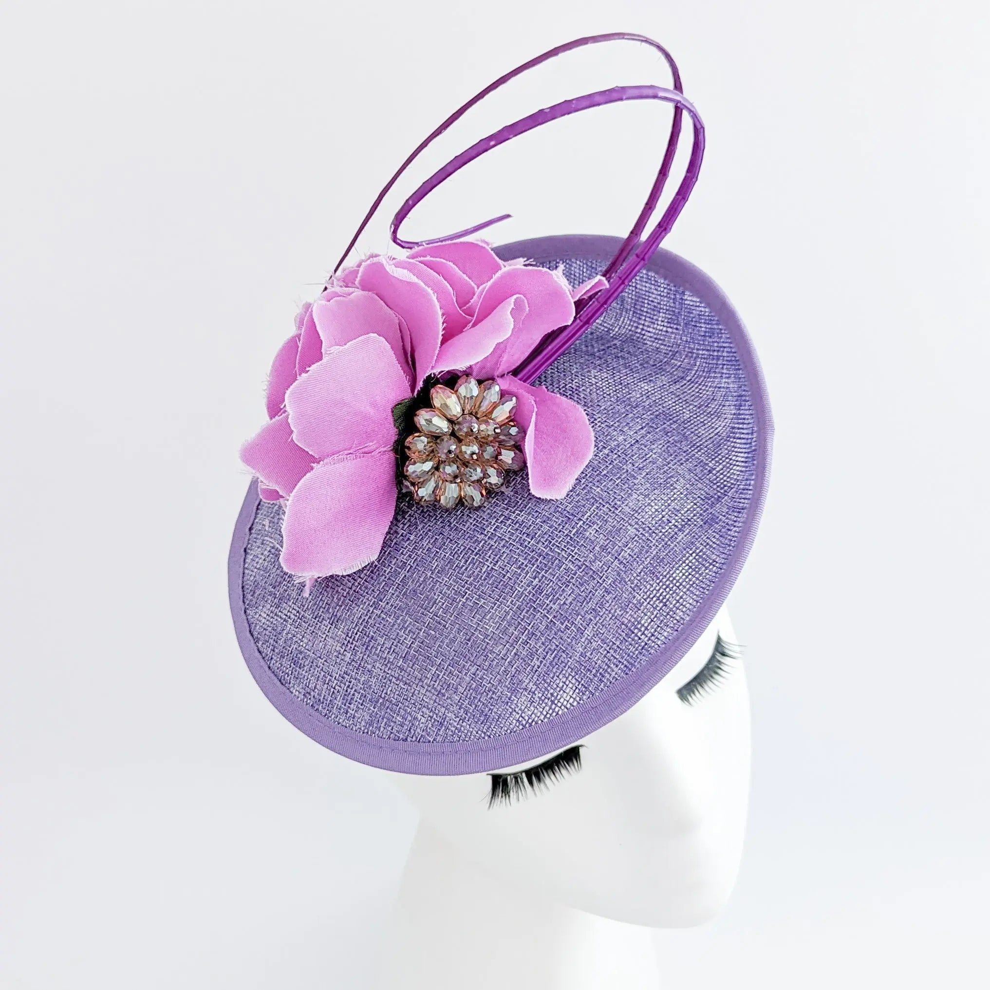 Lavender light purple flower disc saucer fascinator hat - House of Hats