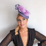 Lavender lilac purple flower fascinator disc saucer hat - House of Hats