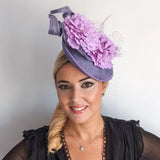 Lavender lilac purple flower fascinator disc saucer hat - House of Hats