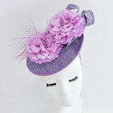 Lavender lilac purple flower fascinator disc saucer hat - House of Hats