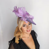 Lavender purple and lilac feather large saucer disc fascinator hat - House of Hats