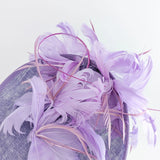 Lavender purple and lilac feather large saucer disc fascinator hat - House of Hats