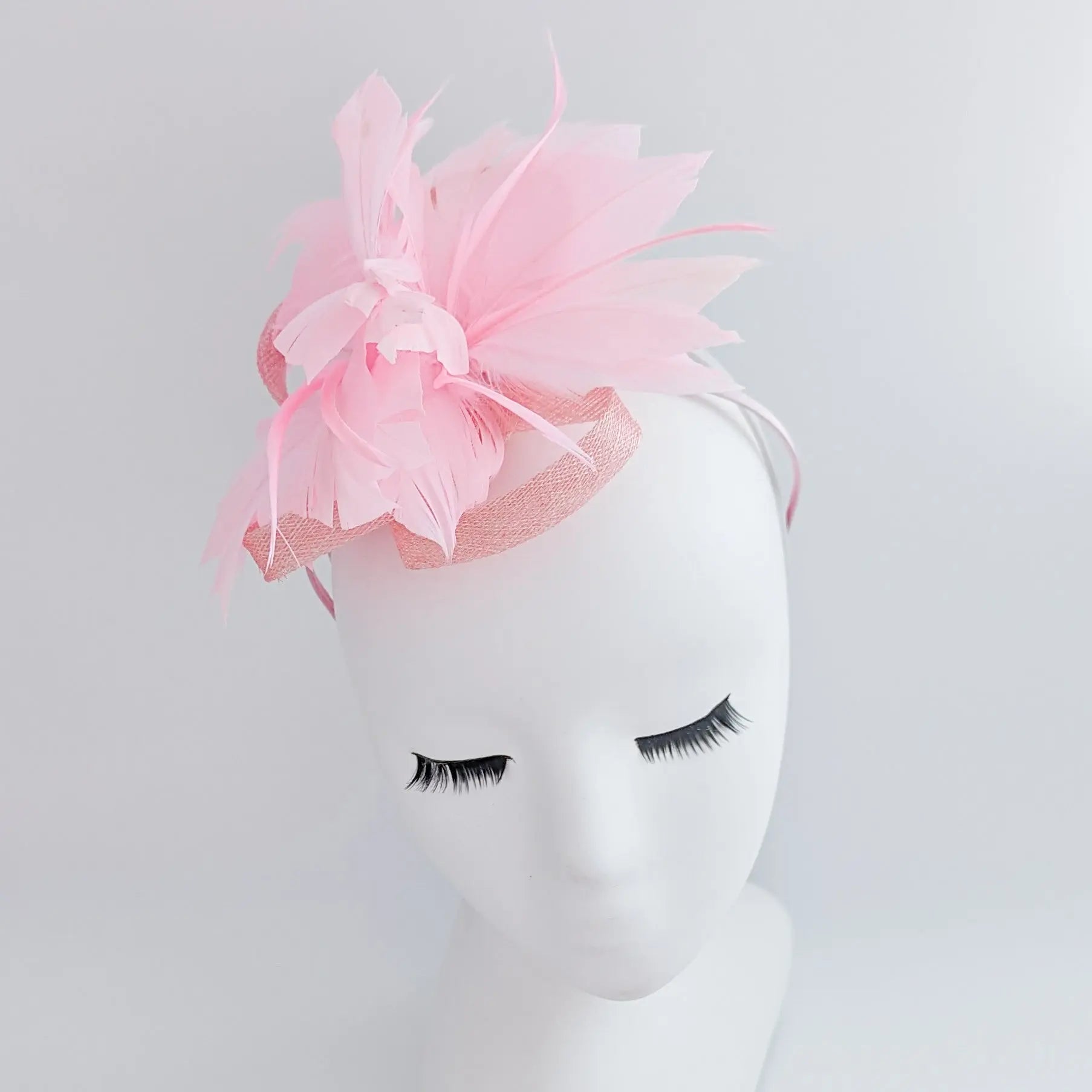 Light candy pink feather fascinator hat - House of Hats