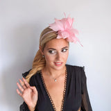 Light candy pink feather fascinator hat - House of Hats