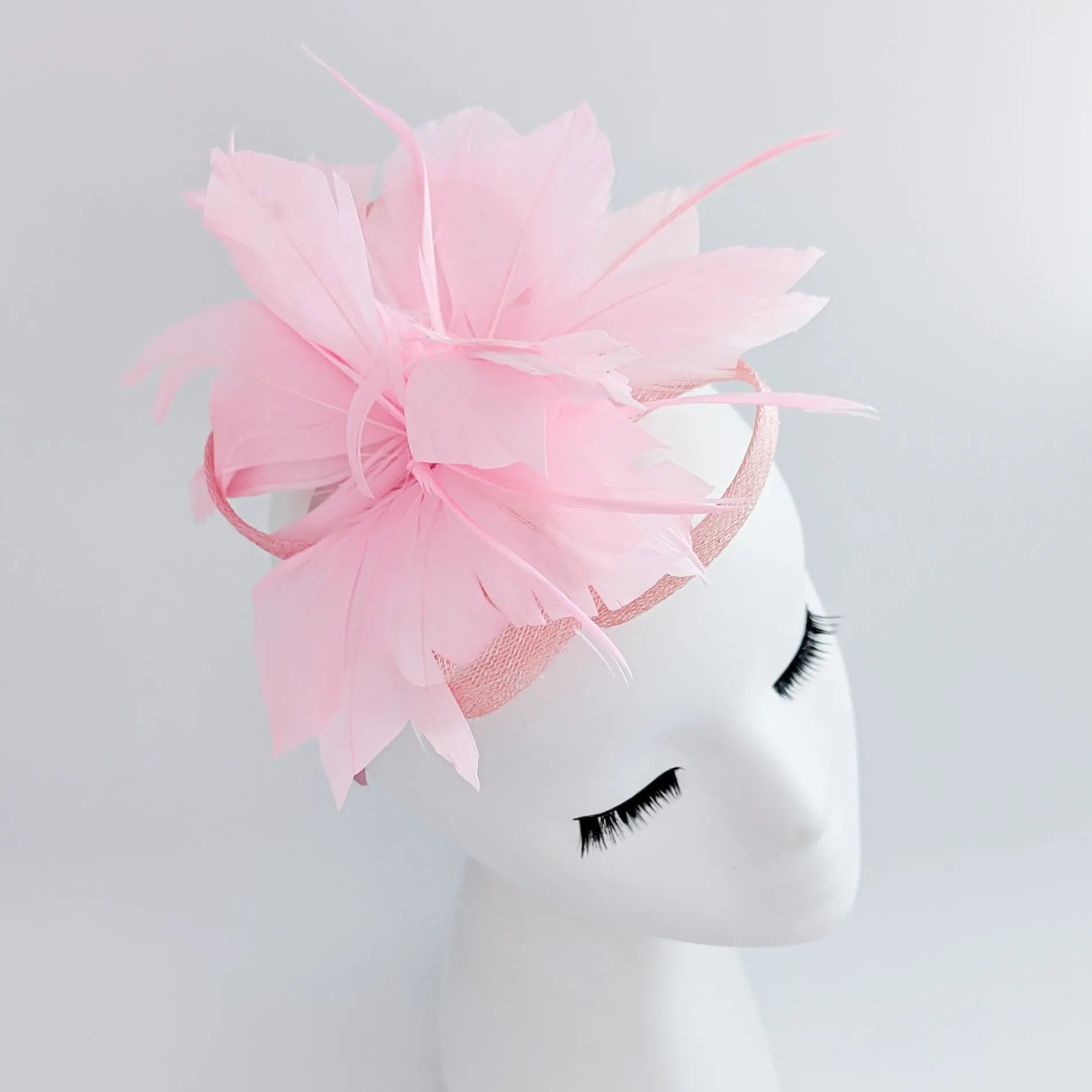 Light candy pink feather fascinator hat - House of Hats