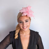 Light candy pink feather fascinator hat - House of Hats