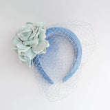 Light cornflower blue aquamarine flower padded velvet headband fascinator - House of Hats