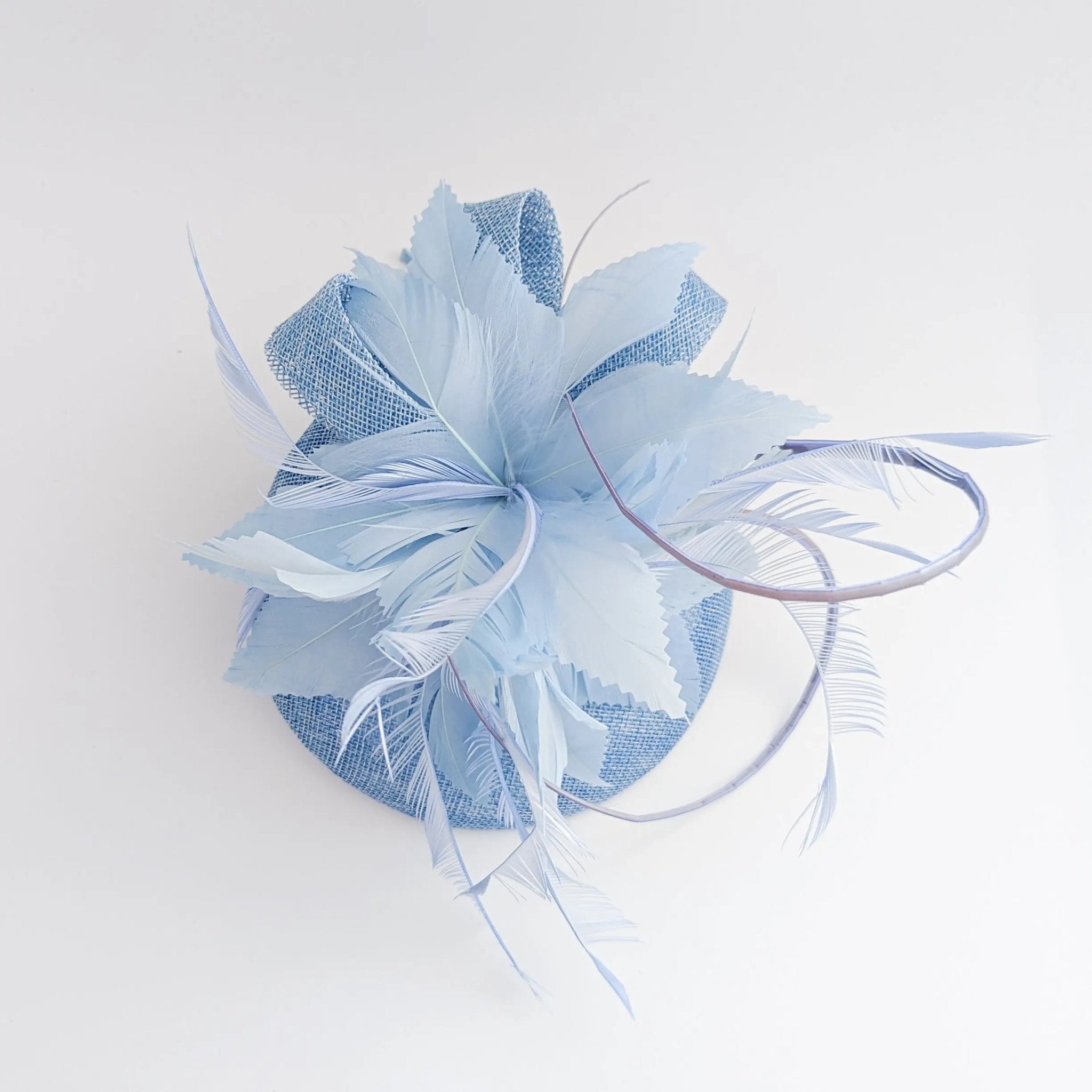 Light cornflower blue feather fascinator hat - House of Hats