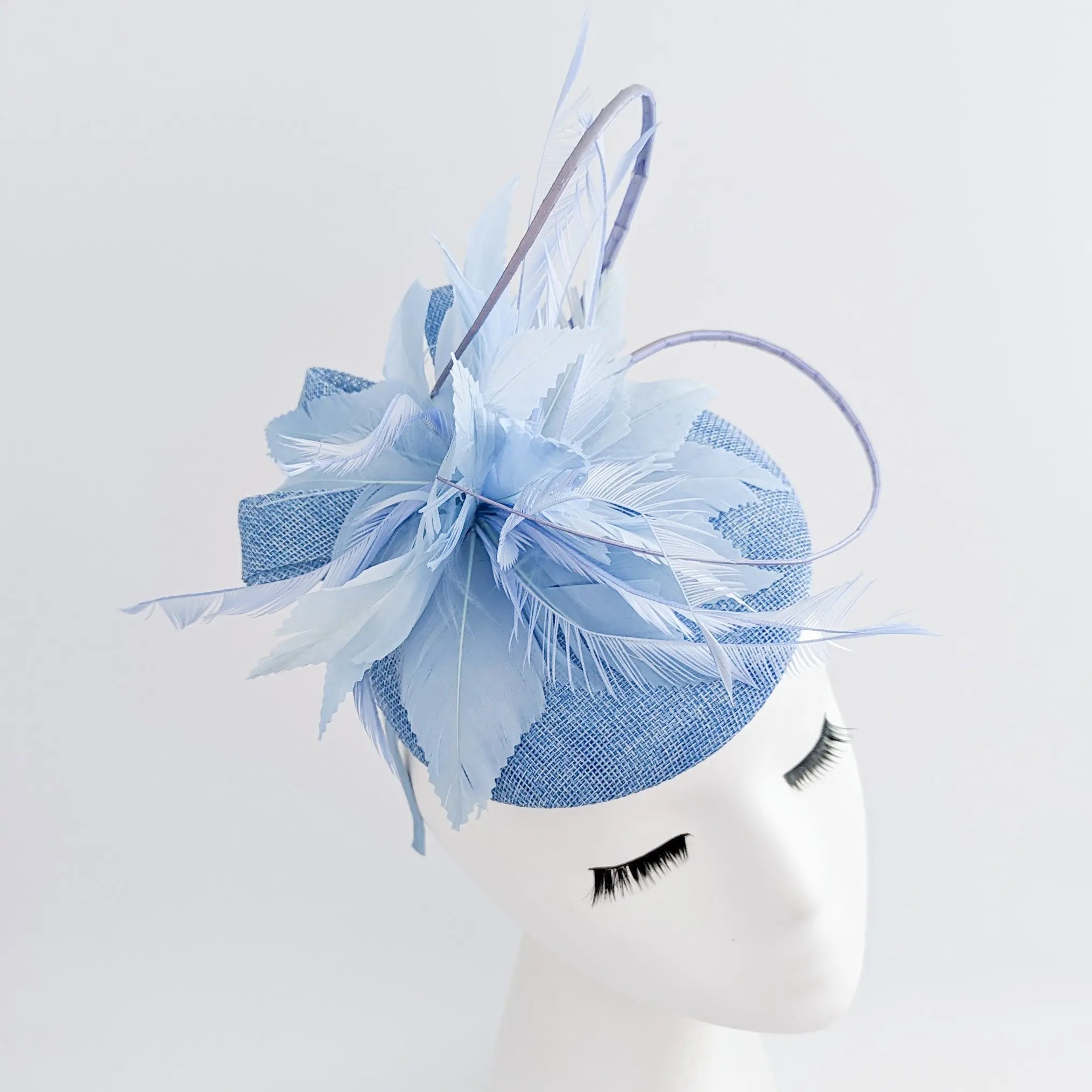 Light cornflower blue feather fascinator hat - House of Hats