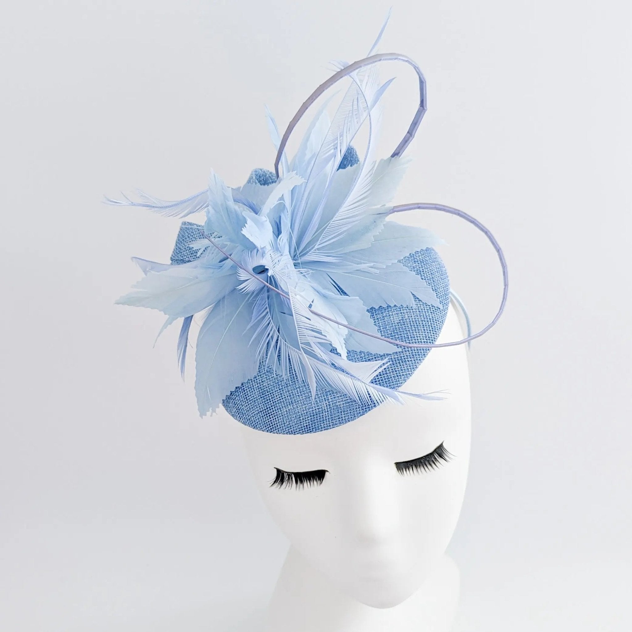 Light cornflower blue feather fascinator hat - House of Hats