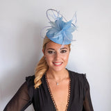 Light cornflower blue feather fascinator hat - House of Hats