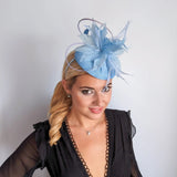 Light cornflower blue feather fascinator hat - House of Hats