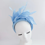 Light cornflower blue feather padded velvet headband fascinator - House of Hats
