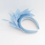 Light cornflower blue feather padded velvet headband fascinator - House of Hats