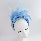 Light cornflower blue feather padded velvet headband fascinator - House of Hats