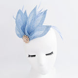 Light cornflower blue feather petal fan fascinator hat - House of Hats