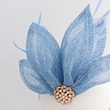 Light cornflower blue feather petal fan fascinator hat - House of Hats
