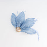 Light cornflower blue feather petal fan fascinator hat - House of Hats