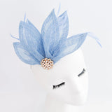Light cornflower blue feather petal fan fascinator hat - House of Hats