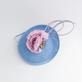 Light cornflower blue flower disc saucer fascinator hat - House of Hats