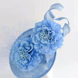 Light cornflower blue flower fascinator disc saucer hat - House of Hats