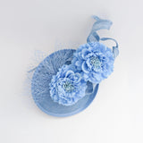 Light cornflower blue flower fascinator disc saucer hat - House of Hats