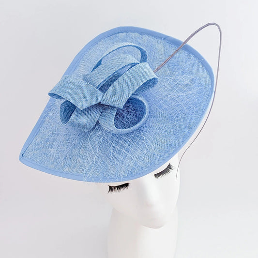 Light cornflower blue large teardrop flower feather fascinator hat - House of Hats