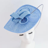 Light cornflower blue large teardrop flower feather fascinator hat - House of Hats