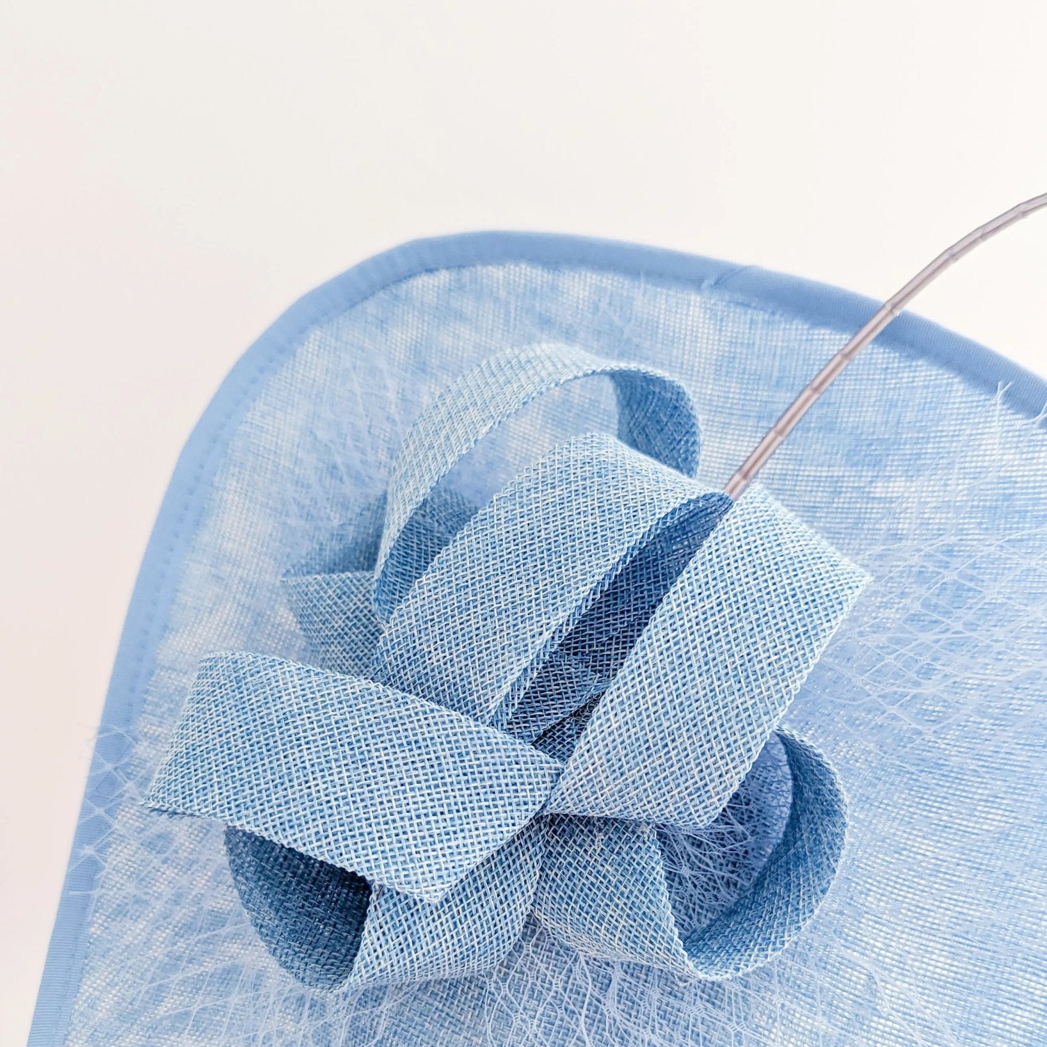 Light cornflower blue large teardrop flower feather fascinator hat - House of Hats