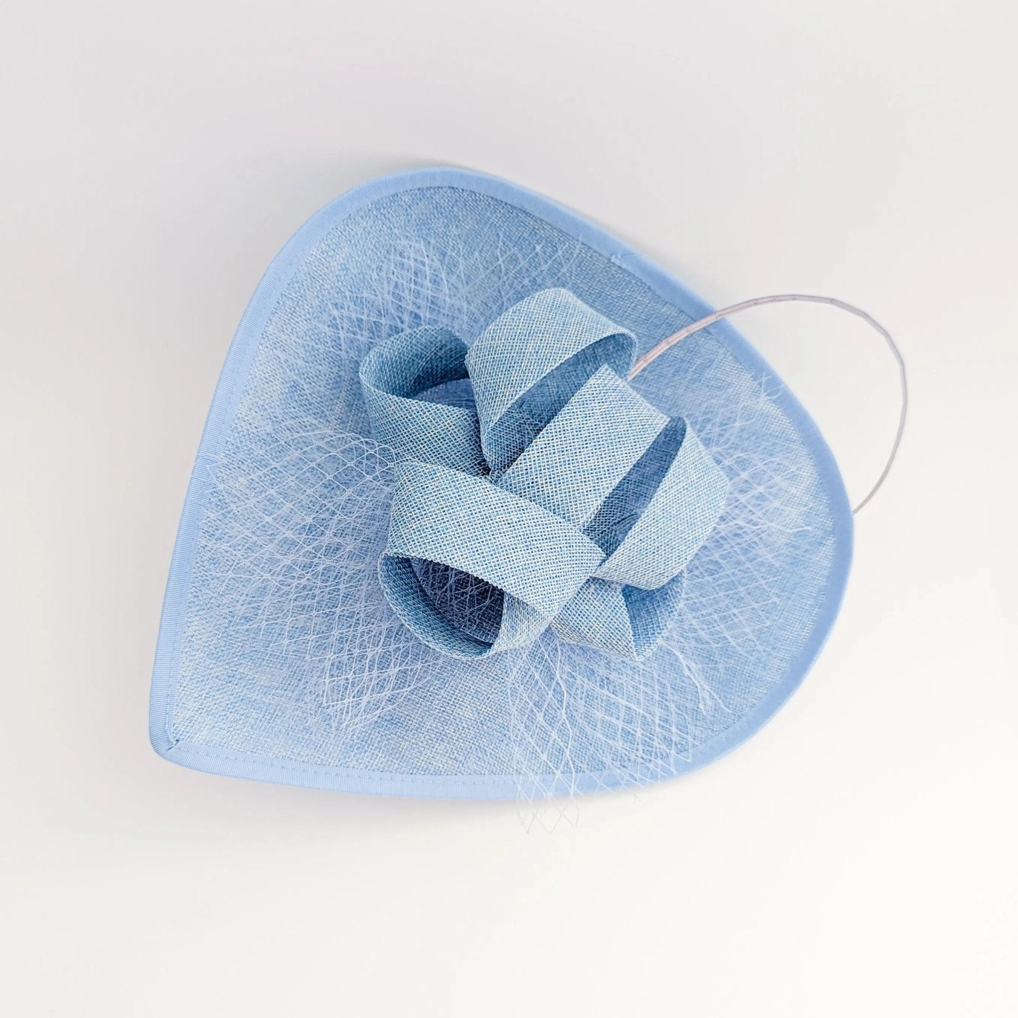Light cornflower blue large teardrop flower feather fascinator hat - House of Hats