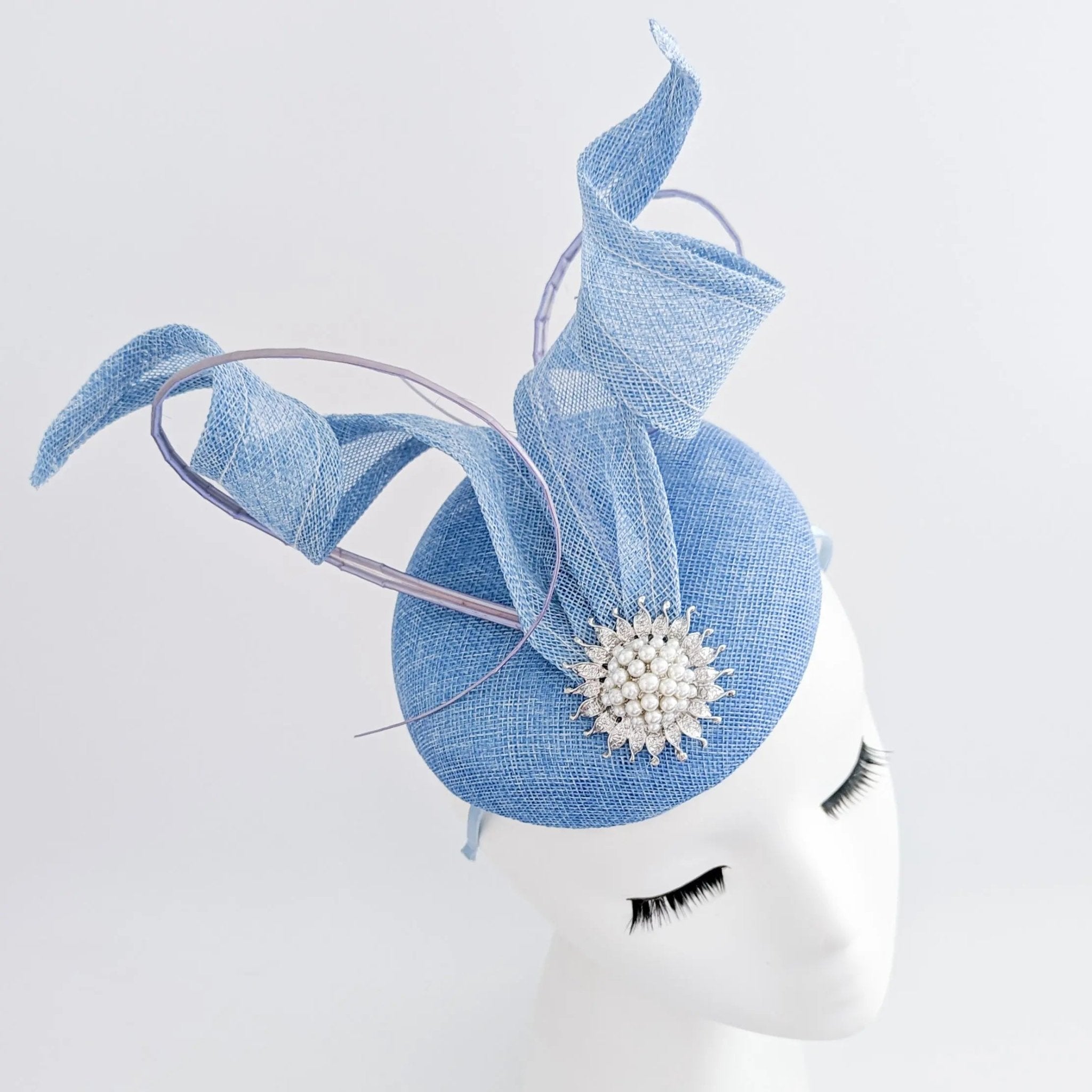 Light cornflower blue pearl fascinator hat - House of Hats