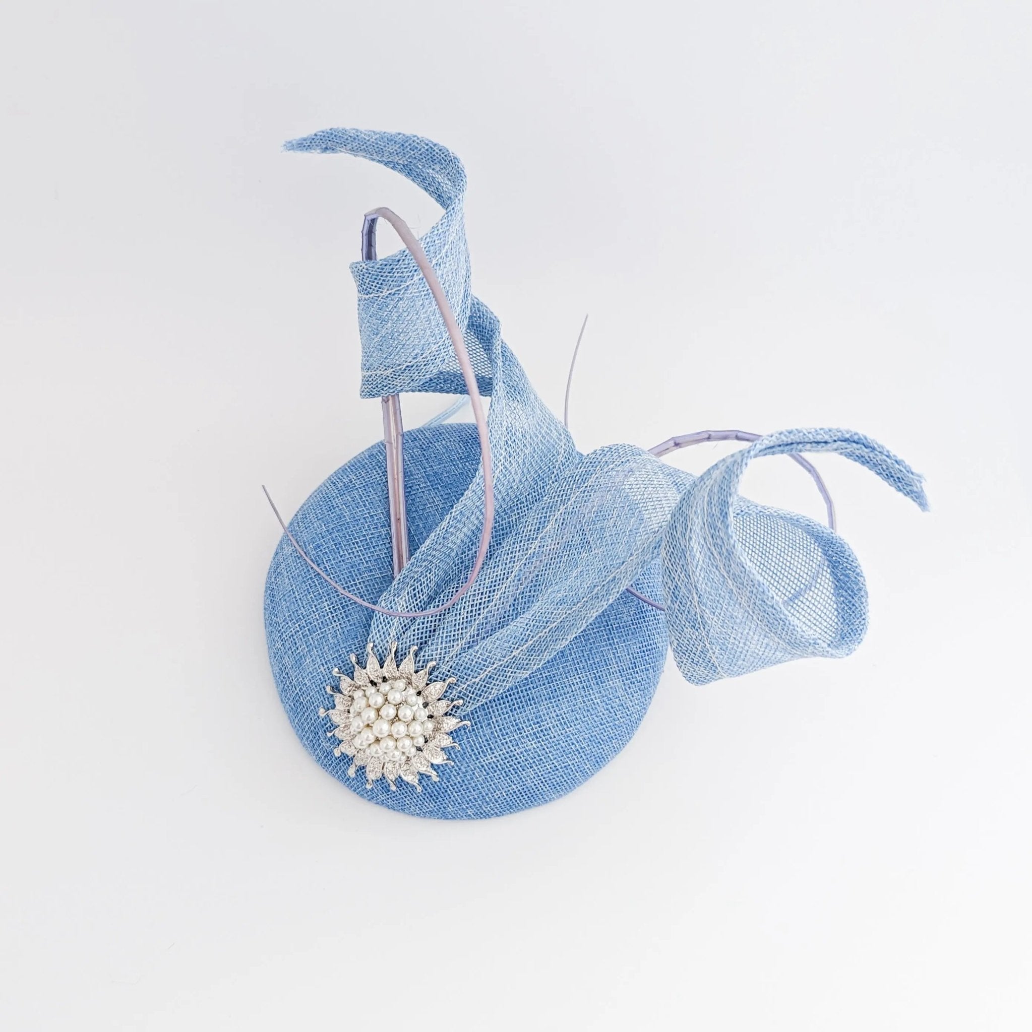 Light cornflower blue pearl fascinator hat - House of Hats