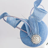Light cornflower blue pearl fascinator hat - House of Hats